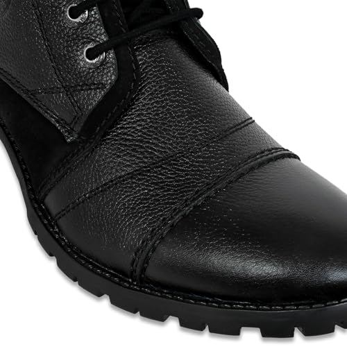 Image of Allen Cooper Genuine Premium Leather Luxury Memory Foam High-Top Boots Shoes For Men(ACCS-859,Black,Size-6,7,8,9,10,11)