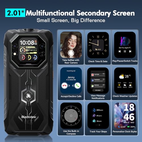 Blackview Rock 1 Android 16 Outdoor Handy ohne Vertrag 4G, 24GB+256GB, 15000mAh Outdoor Smartphone, 6.56" HD+ Dual Pantalla, 20MP+16MP, IP68 Wasserdicht Baustellenhandy, Gemini AI, NFC, OTG, Schwarz – Bild 7