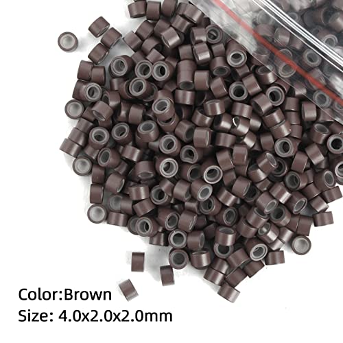Vlasy 500Pcs 4Mm Silicone Lined Micro Ring Beads For Hair Extensions 5Colors Apply (Brown) #TOP2