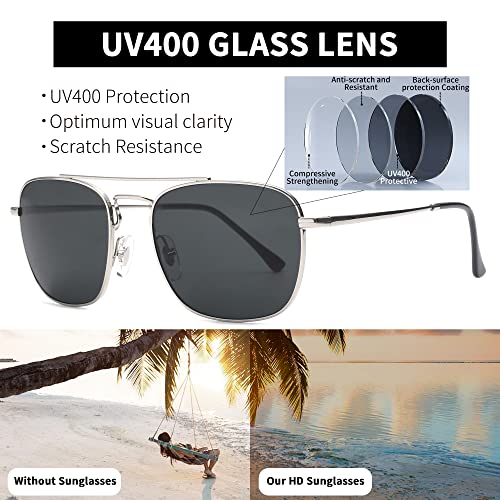 Image of JIM HALO Retro Square Aviator Sunglasses Premium Glass Lens Flat Metal Eyewear Men Women