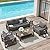 Amopatio Aluminum Patio Furniture Set, 6 Pieces Modern Metal Outdoor Furniture Sets, Faux Wood Grain Finish Frame Patio Sofa with 6" Cushion for Backyard, Dark Grey (Included Waterproof Covers)