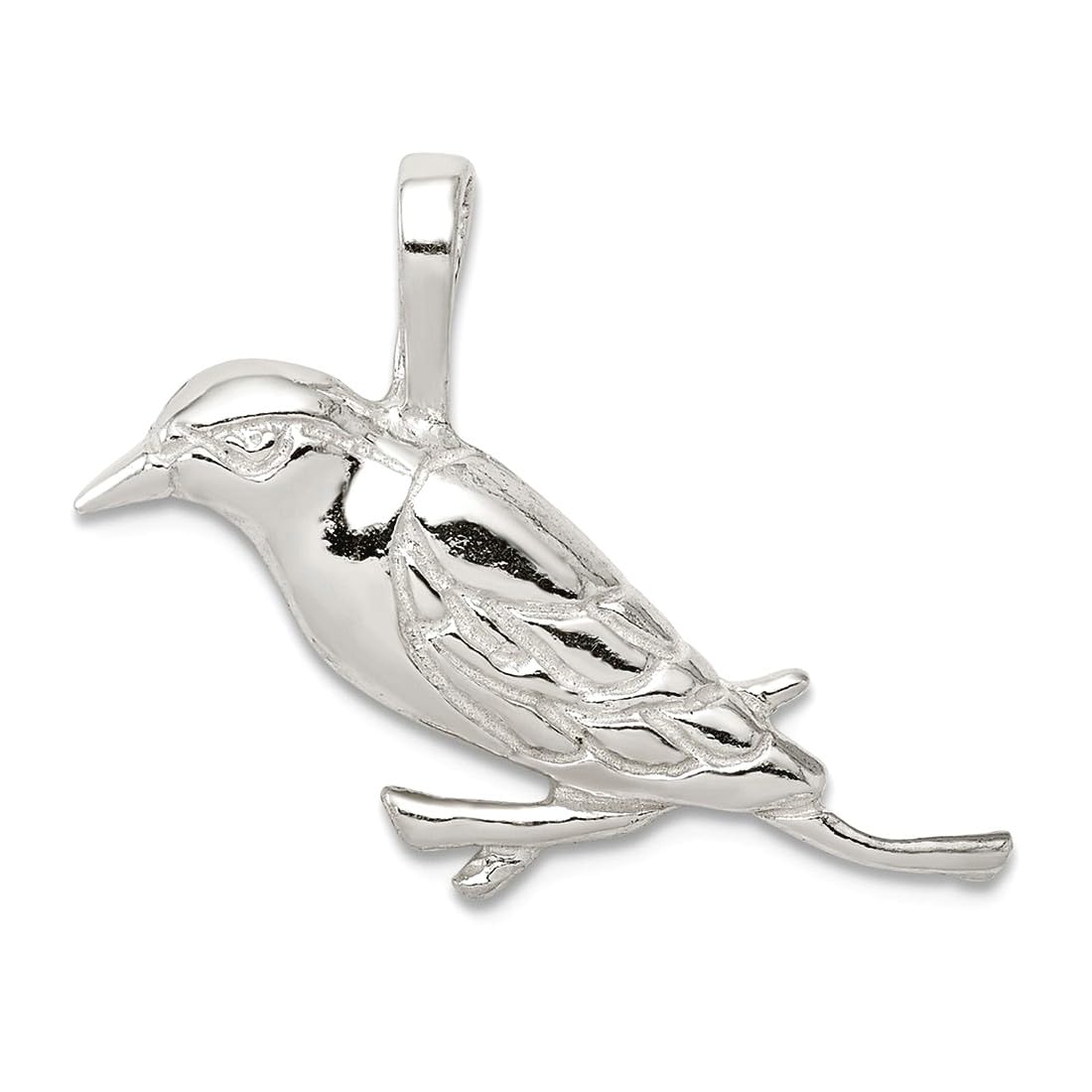 Chaîne argent 925 oiseau perché pendentif texturé large 15mm - 6
