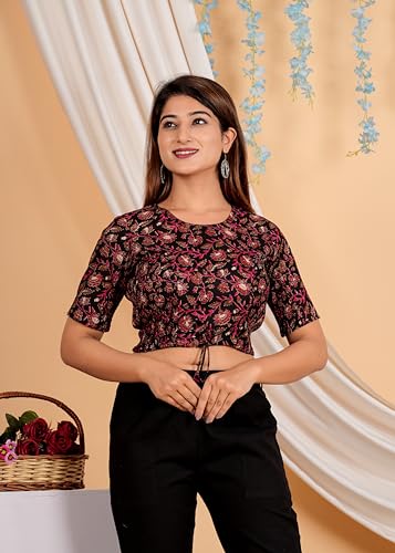 Image of Yash Gallery Women's Cotton Zig-Zag Printed Regular Regular Fit Short Sleeve Blouse