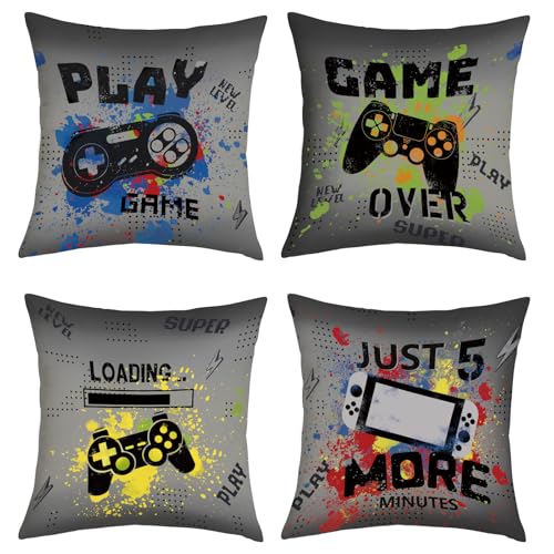 Joymasion Fundas Cojines 45x45 Juego de 4 Modernas Funda de Almohada Videojuegos Juegos Cojines Fundas Controladores de Jugador Cojine Decorativas para Sofá Salón Silla