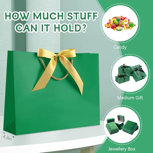 Image of JMANNI Gift Bags with Handles, 13 inch Medium Gift Bag for Presents, 1 Pcs Bags with 2 Tissue Paper and 1 Cards for Baby Shower Wedding Bridal Shower Mother's Day Birthday Party (LightGreen)