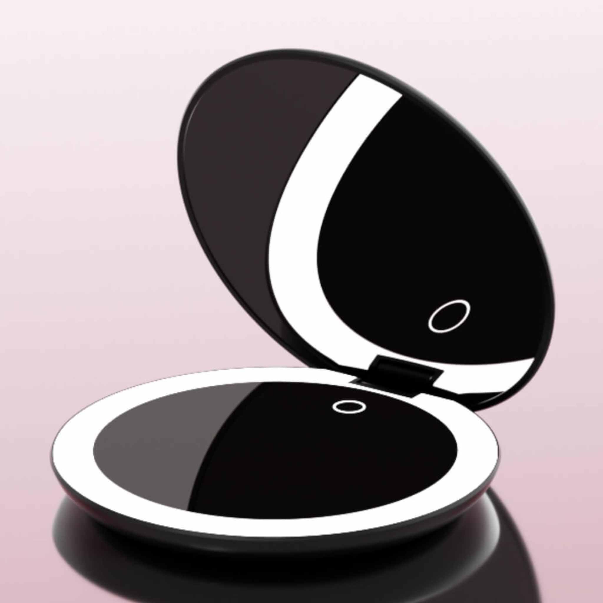 Fancii Miroir Lumineux LED de Poche Rechargeable, Grossissant 10x /1x - Portable Miroir à Main de Maquillage avec 3 Réglages D'éclairage pour Voyage (Noire)
