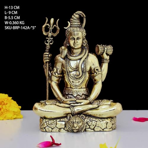 Image of Brass Lord Shiva Statue | 5 inch Shiv Padmasana Sitting Murti Hindu God Idol Figurine Perfect for Decoration Puja & Gifting Purpose Sculpture (Weight- 340gm)