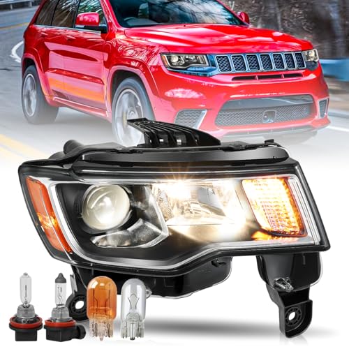 TUSDAR Fits for 2017-2021 Jeep Grand Cherokee Headlight Assembly OE Headlamp Chrome Housing, Passenger Side