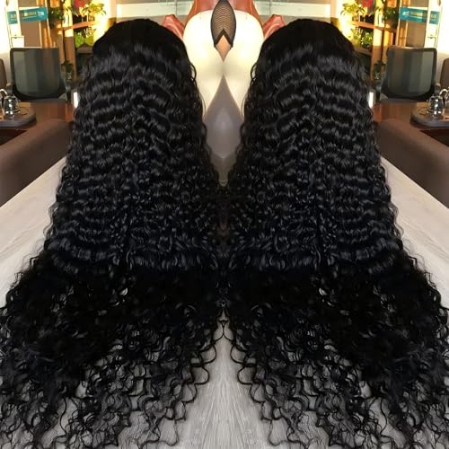 Image of Vnrtkkn 30 Inch 13x6 HD Lace Front Wigs Human Hair 200 Density Deep Wave Lace Front Wigs for Women Glueless Wet and Wave Lace Frontal Wigs Human Hair Pre Plucked Deep Wave Wig 12A Curly Wigs