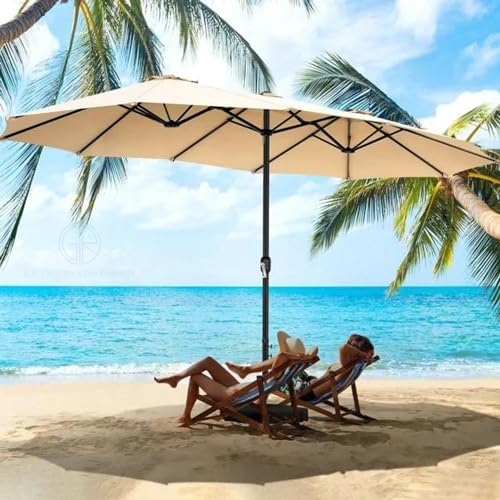 Image of 15ft Large Outdoor Umbrella Double-Sided Patio Umbrella with 65 Kgs Movable Stand, Crank Handle, 12 Ribs Rectangular Garden Umbrella for Patio Graden, Poolside, Terrace, Cafe and Hotels