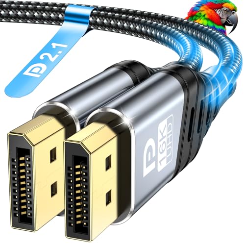 ZEENVIC Cable DisplayPort 2m 2.1, 16K Cable DP 16K@60Hz, 8K@120Hz, 4K@240Hz/165Hz/144Hz 80Gbps, HDR, FreeSync, G-Sync, DSC 1.2a, HDCP 2.2 para Monitores de Juegos, Tarjetas Gráficas