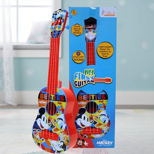 Image of Mickey Guitar for Kids (Big) - 4-String Musical Toy with Adjustable Tension, Fingerstyle Tab & Pick | Disney Mickey Mouse Theme | Portable Educational Gift for Boys & Girls Age 3+
