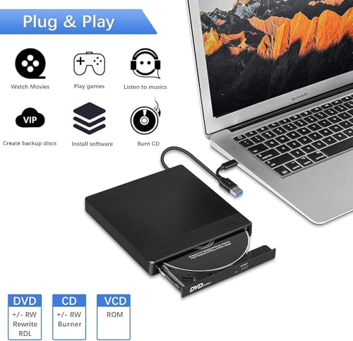 Unidad Externa CD/DVD USB 3.0 y Type-C para Laptop miniatura 2