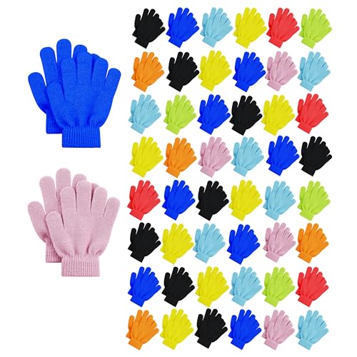 50 Pairs Kids Magic Stretch Winter Gloves Thermal Brushed Thick Knit Boys Girls Children Bulk Pack