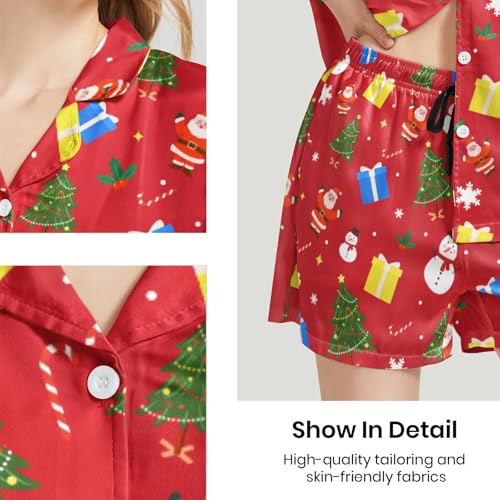 Image of Funny Satin Pajamas Set for Women Button Down Sleepwear Print Pjs Set 2 Piece Short Sleeve Loungewear Gift for Women