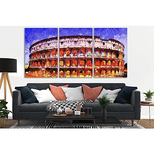 Colisée de Rome la nuit tableau triptyque mural 3 pièces ZELLART grand format 200x100cm