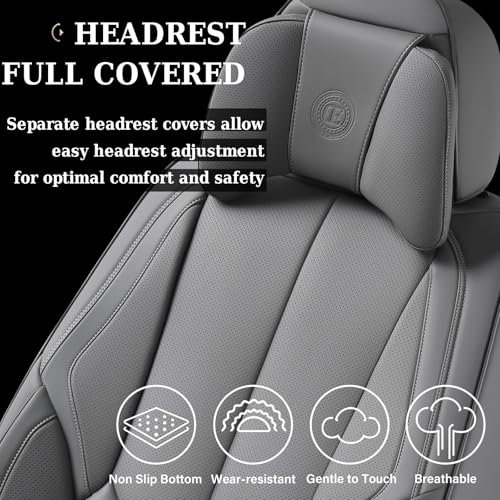 Image of Coverado Universal Seat Covers Front, 2-Pack Waterproof Seat Covers for Cars, Universal Nappa Leather Car Seat Covers with Head Pillow, Auto Protectors Fit for Most Sedans SUV Pick-up Truck-Gray