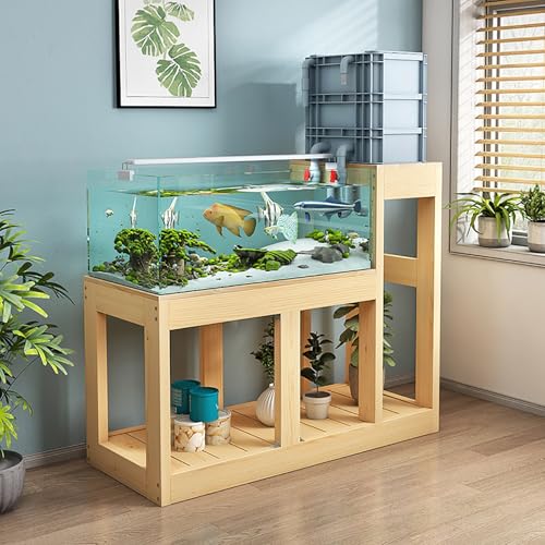 Support d'aquarium en bois massif robuste double couche pour aquariums et terrariums Assemblage facile Décoration d'intérieur