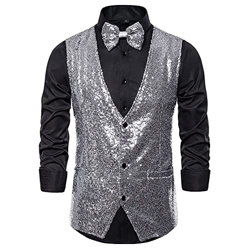 XUNRYAN Mens Sequin Vest Formal Business Vest for Suit or Tuxedo Shiny Sparkly Waistcoat Formal Wedding Suit Vintage Outfits2