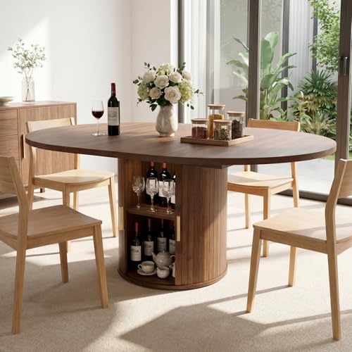 OOFAYJIA Extendable Round Dining Table 110 cm Farmhouse Wooden Dining Table with Round Base and Removable Table Plate Space Saving for Dining Room Kitchen Living Room Walnut (Style 1)