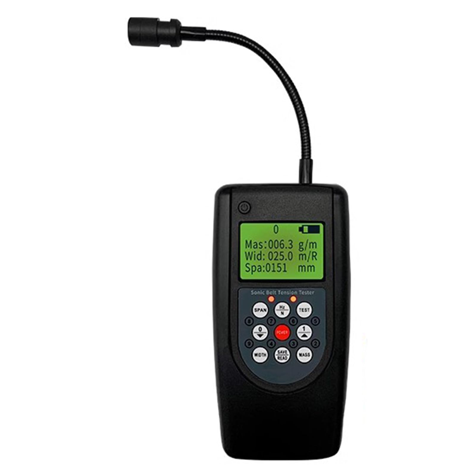 Miernik napięcia paska sonicznego – miernik napięcia akustycznego z wyświetlaczem LCD, zakres częstotliwości 10 Hz-680 Hz, regulowana sonda kierunkowa do pasów klinowych z wieloma żebrowanymi paskami