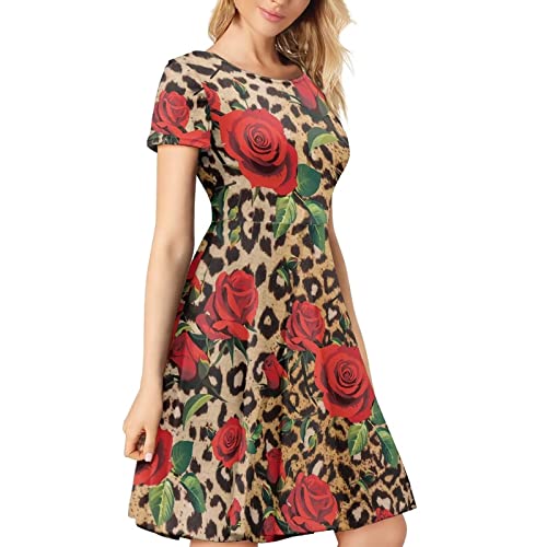 Image of AFPANQZ Womens Casual Summer Lightweight Vintage Dress Short Sleeve Midi Dress Knee-Long Luxury Formal Dress