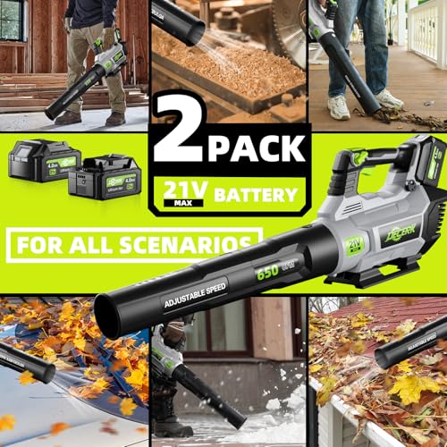 Decerk Leaf Blower Cordless, 21V Electric Leaf Blowers with 2X 4.0Ah Battery, Lightweight Snow Blower with Turbo Button, Variable Speed Dial, and Cruise Control for Sidewalks, Garages, Yards & Patios - Thumbnail 6