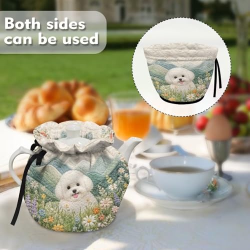 Image of Xoenoiee Bichon Frise Floral Pattern Tea Cozy Tea Pot Cover Insulation Tea Cosy Teapot Dust Cover Teapot Warmer for Home Kitchen Teapot Covers