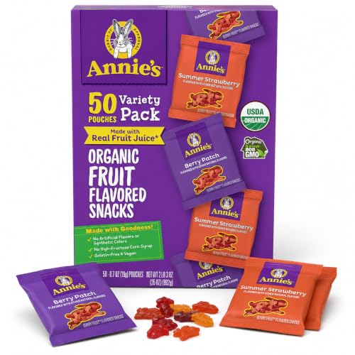 Annie’s Organic Fruit Snacks Variety Pack, Berry Patch &amp; Strawberry, 50ct