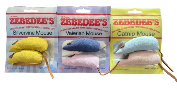Zebedee's Handmade Cat Toy Bundle – Catnip Valerian Silvervine (6 Mice Pack)