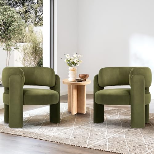 COLAMY Modern Velvet Accent Chair Set of 2, Upholstered Barrel Chairs, Comfy Side Arm...