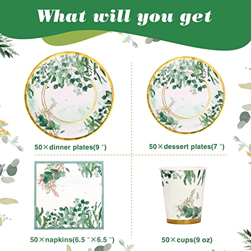 Gudvilla Sage Green Paper Plates, Sage Green Plates And Napkins Party Supplies 200 Pcs, Greenery Bridal Shower Plates, Eucalyptus Baby Shower Decorations And Sage Green Birthday Decorations Serves 50 #TOP1