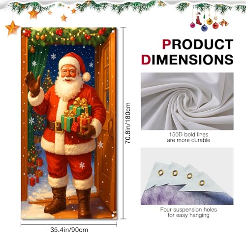 Image of BlissYard Door Cover Christmas Santa Wrapped Boxes 35x71 Inch Polyester