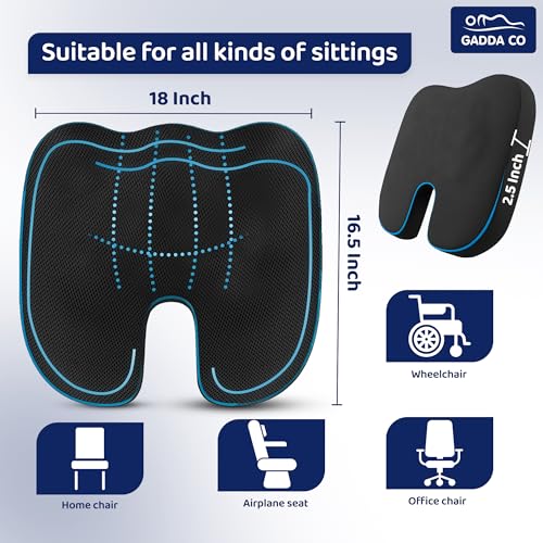 Image of GADDA CO Orthopedic Coccyx Seat Cushion for Tailbone Pain Relief | Memory Foam Ergonomic Cushion for Sciatica & Back Pain | Office & Home Chairs | Supports Upto 120 Kg | Mesh Black | 2-Year Warranty