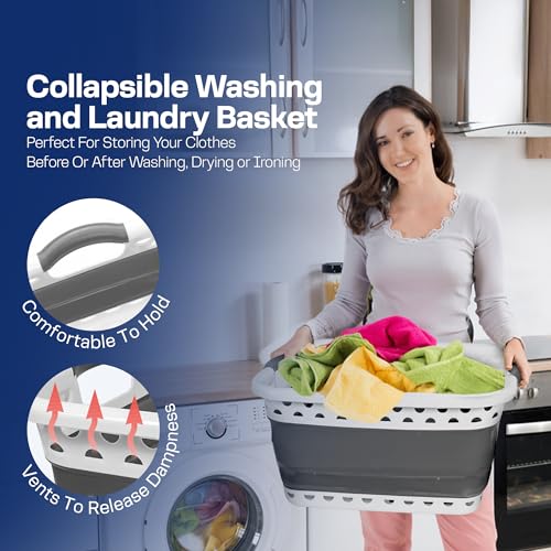 Klass Home Collection 58L Large Collapsible Laundry Baskets Plastic, Pop Up Foldable Washing Basket, Laundry Hamper For Sorting & Drying, Space Saving Folding Wash Bucket Tub (2-Handle, Grey) - Cosy Home Interiors Klass Home Collection 58L Large Collapsible Laundry Baskets Plastic, Pop Up Foldable Washing Basket, Laundry Hamper For Sorting & Drying, Space Saving Folding Wash Bucket Tub (2-Handle, Grey) - Image 2
