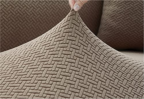 OKJK Jacquard sofa cover corner shape all-inclusive elastic solid color thickening modern simple Chaise longue cover, Living room combination sofa protector (Light coffee,3 seater and 3 seater) - Image 3