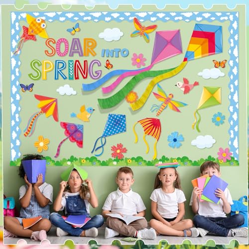 Pajean 68 Pcs Spring Bulletin Board Decoration 3D Kite Bulletin Boards with Tissue Paper Soaring Into Spring Classroom Decor Cutouts for School Home Classroom Chalkboard Wall Supplies Decor — view 6