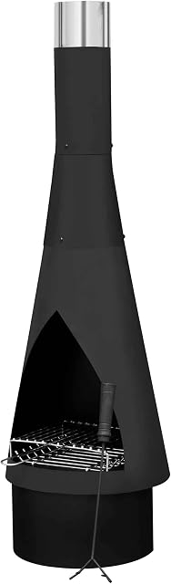 Dellonda Outdoor/Garden/Patio Conical Chiminea, Fireplace, Fire Pit, Heater, H127cm - Black Steel - DG109