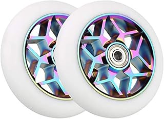 MAKIVI - Juego de 2 piezas para scooter, accesorios de 110 mm, ruedas de scooter, ruedas de colores, PU y ruedas de coche, cascada, gruesas con rodamientos (blanco)