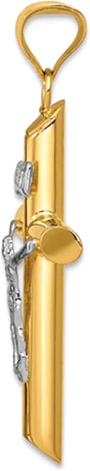 Jewelry Affairs 14k Yellow and White Real Gold Jesus Cross Charm Pendant, 35x15mm