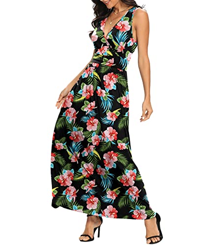 Image of LILBETTER Women Sleeveless Deep V Neck Loose Plain Long Maxi Casual Dress