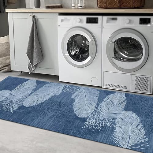 Tapis de couloir long 90x200cm bleu abstrait de qualité supérieure