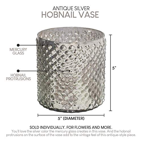 Serene Spaces Living Antique Silver Hobnail Vase, Medium - Beautiful Mercury Glass In A Vase, Use For Weddings, Parties, Events, Home Decor, 5" In Diameter & 5" Tall #TOP23