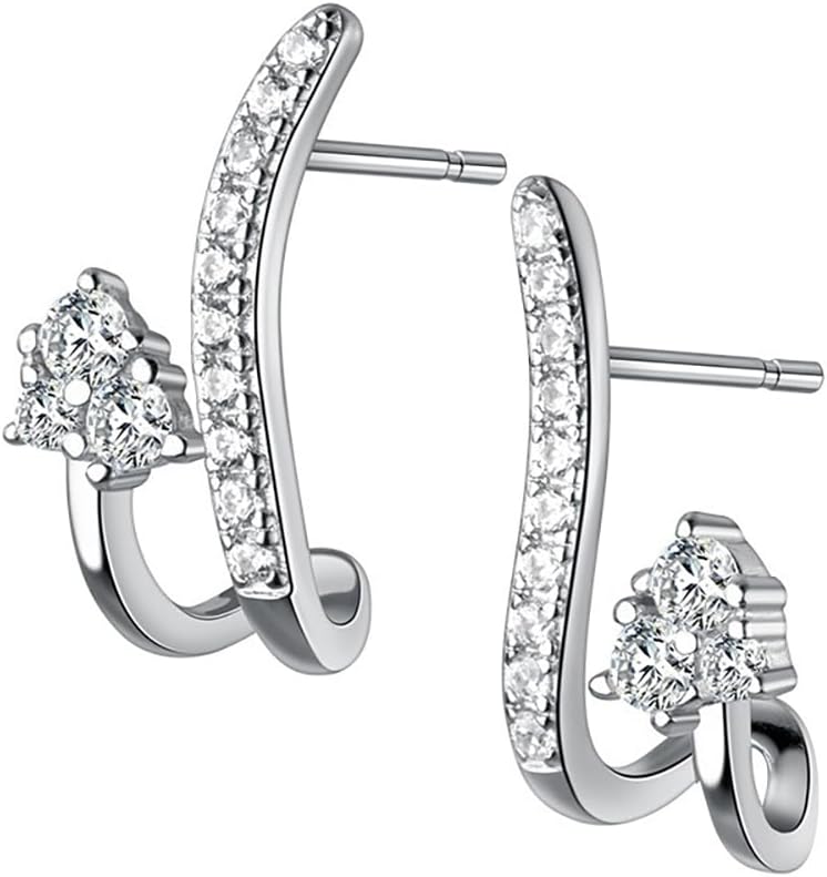 Reffeer Solid 925 Sterling Silver CZ Crawler Earrings Cuff for Women Teens CZ Wrap Stud Earrings Hypoallergenic
