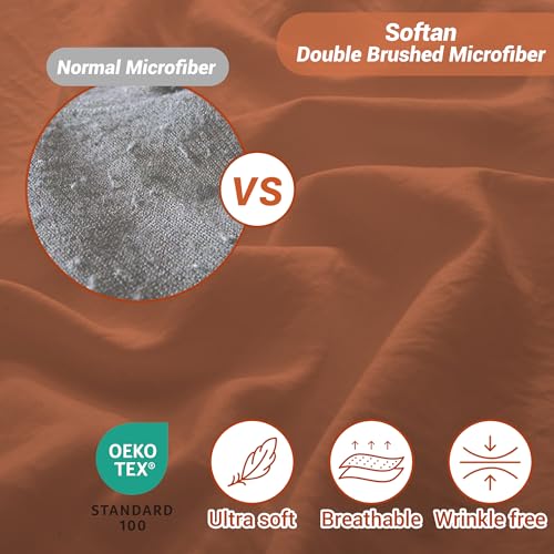 Image of Softan Microfiber Full Sheet Set with Non-Slip Straps, Burnt Orange
