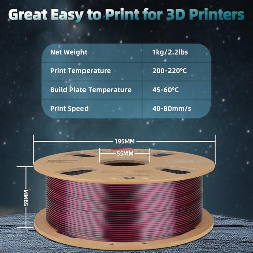 Image of Dual Color Silk PLA 3D Printer Filament 1.75mm, Dual Color 2-in-1 Black-Red Silk Filament 1KG Spool (2.2lbs) Dimensional Accuracy Probability + /- 0.02mm Fits Most FDM 3D Printers, Red-Black