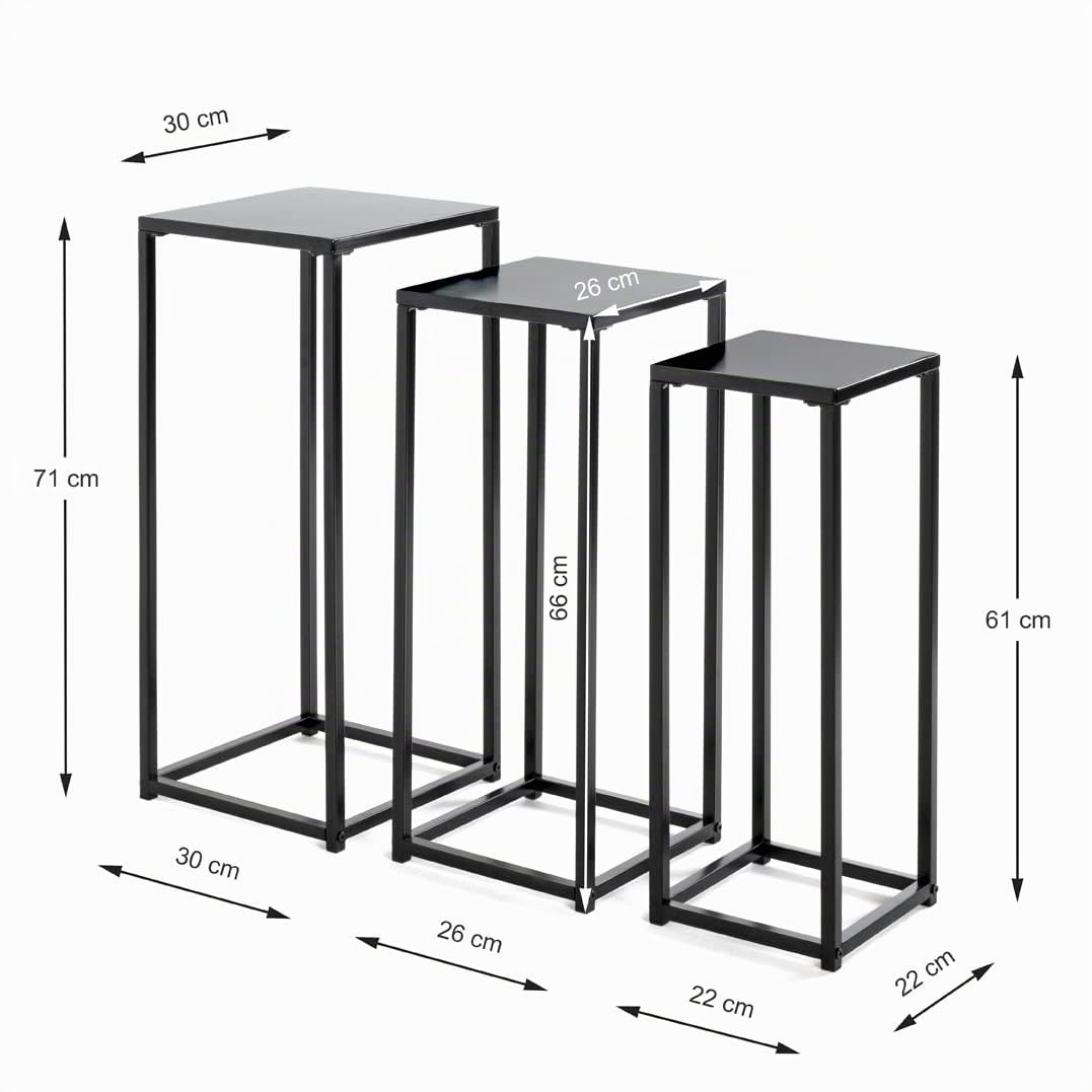 HAKU Lot de 3 Porte Plantes Noir, Métal - Dim.: L 22/30/30 x H 61/66/71 x P 22/26/30 cm, Style: Modern