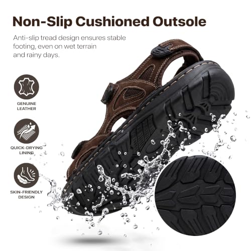 Image of JOUSEN Men's Sandals Outdoor Open Toe Water Beach Sandal Leather Sport Sandal