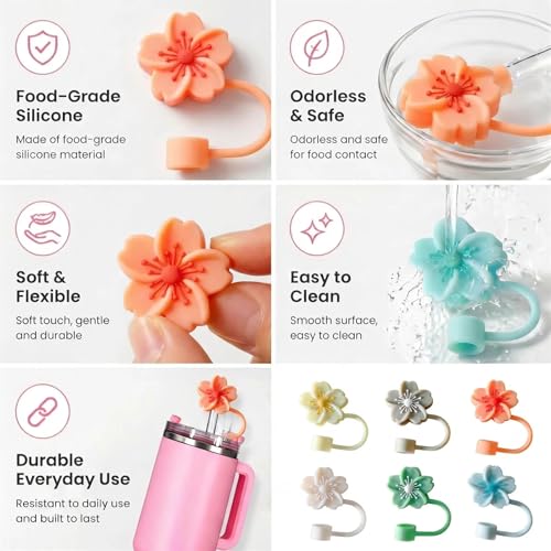 Image of BTYHAOS Straw Covers, Dust Proof Straw Toppers Fit Stanley 30 40oz Tumbler | Reusable Food-Grade Silicone Straw Covers Cap for Most 10mm Reusable Straw