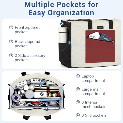 Image of IBFUN Utility Tote Bag with 24 Pockets, Large Teacher Tote for Women with Laptop Compartment, Travel Tote Bag with Zip Top
